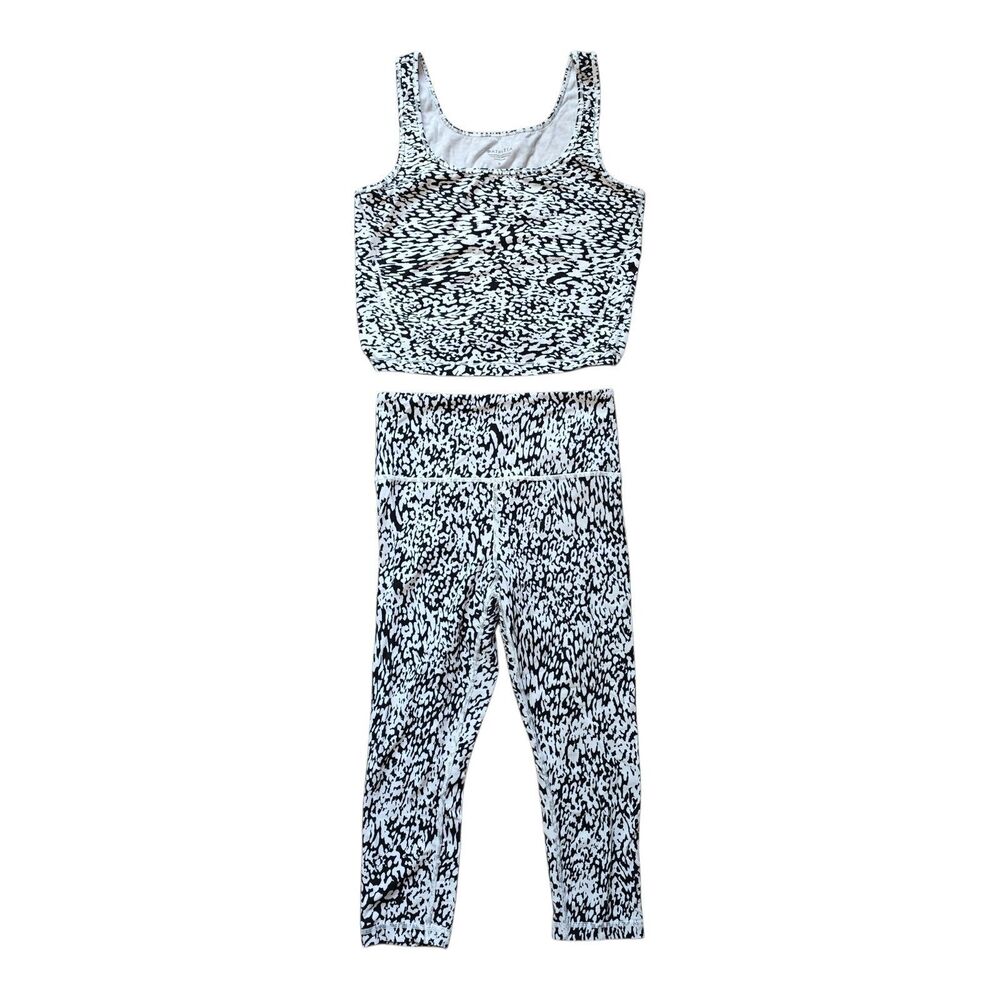 Athleta 2 Piece Set Womens Crop Tank Top Medium/ Small Leggings Animal Print